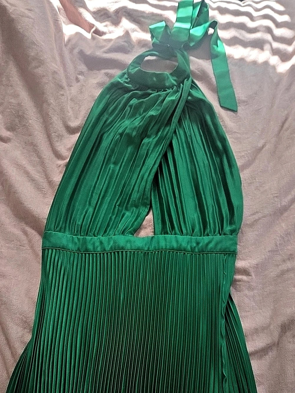 Green Pleated Halter Maxi Dress